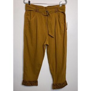 Anthropologie High Waist Pants Women's Size M Cedar Brown Belted Roll Cuff NWT